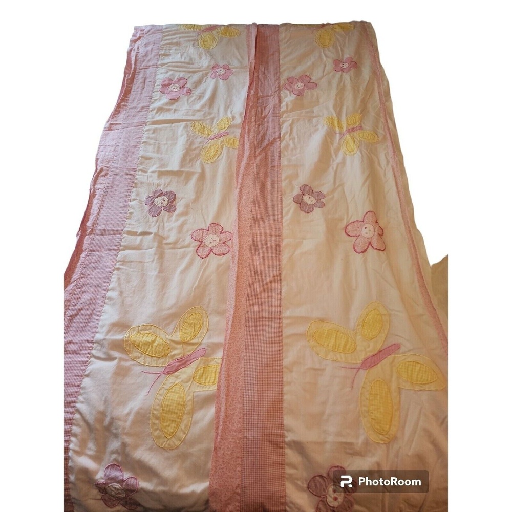 Pem America(2) Appliqued Butterfly Flower Baby‎ Girl Pink Yellow 8x70